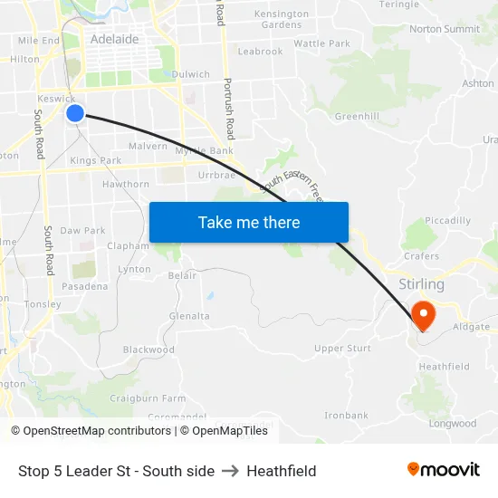 Stop 5 Leader St - South side to Heathfield map