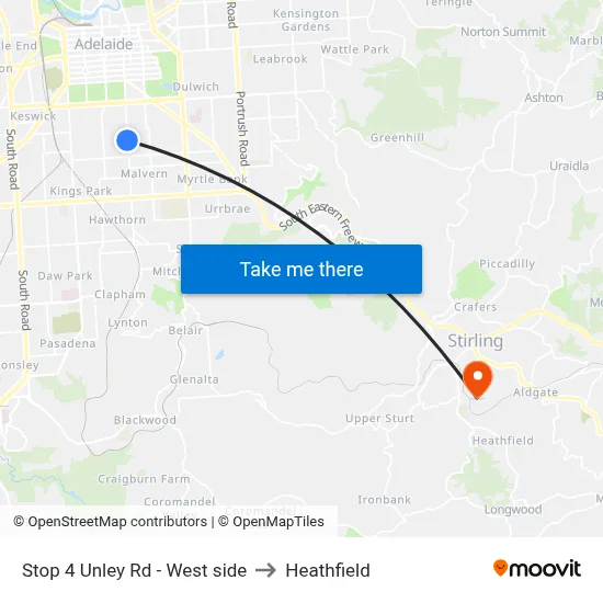 Stop 4 Unley Rd - West side to Heathfield map