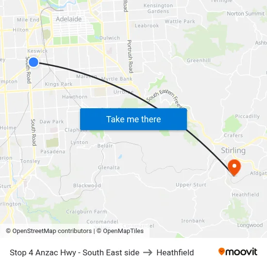 Stop 4 Anzac Hwy - South East side to Heathfield map