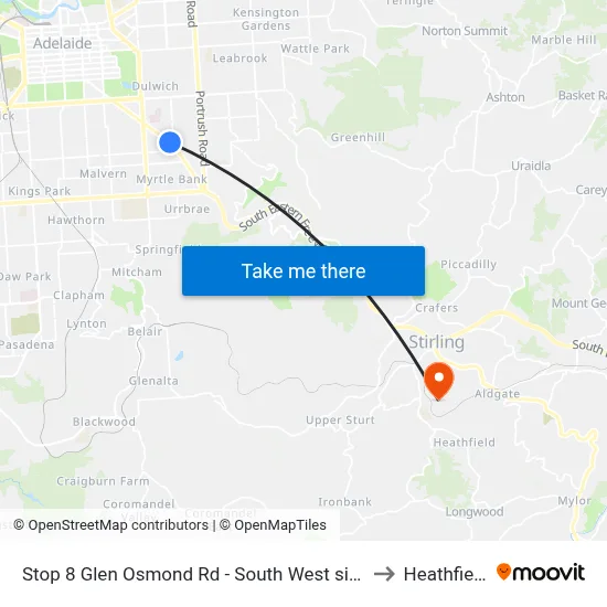 Stop 8 Glen Osmond Rd - South West side to Heathfield map