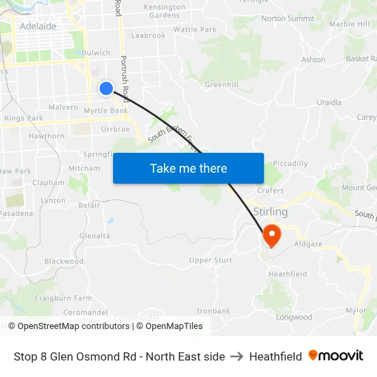 Stop 8 Glen Osmond Rd - North East side to Heathfield map