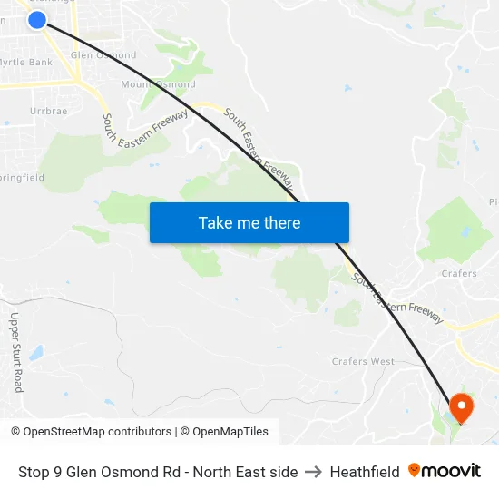 Stop 9 Glen Osmond Rd - North East side to Heathfield map