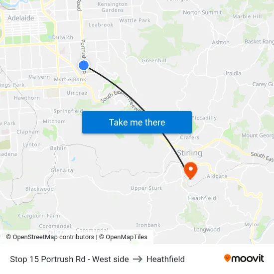 Stop 15 Portrush Rd - West side to Heathfield map