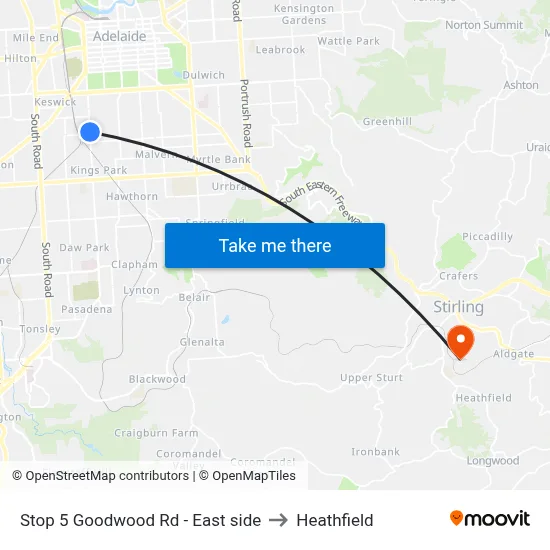 Stop 5 Goodwood Rd - East side to Heathfield map