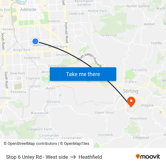 Stop 6 Unley Rd - West side to Heathfield map