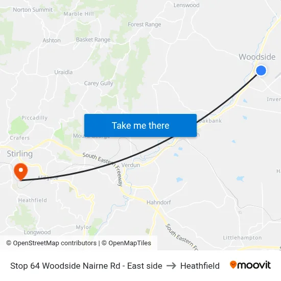 Stop 64 Woodside Nairne Rd - East side to Heathfield map