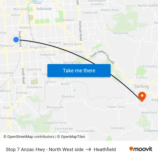 Stop 7 Anzac Hwy - North West side to Heathfield map
