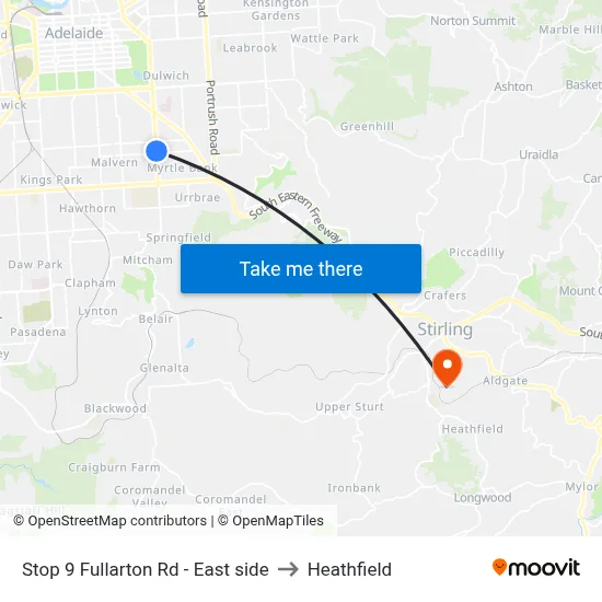 Stop 9 Fullarton Rd - East side to Heathfield map