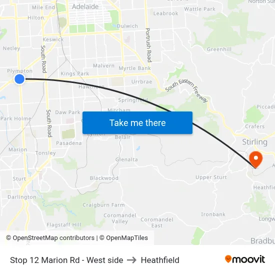 Stop 12 Marion Rd - West side to Heathfield map