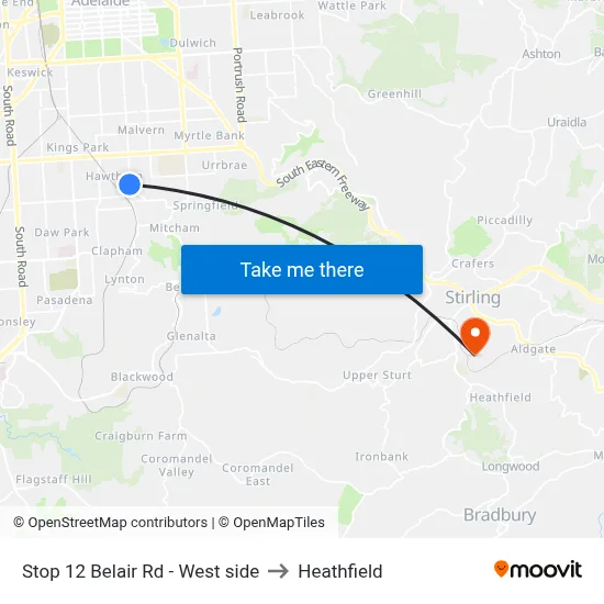 Stop 12 Belair Rd - West side to Heathfield map