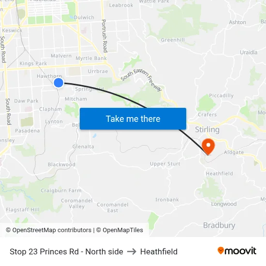 Stop 23 Princes Rd - North side to Heathfield map