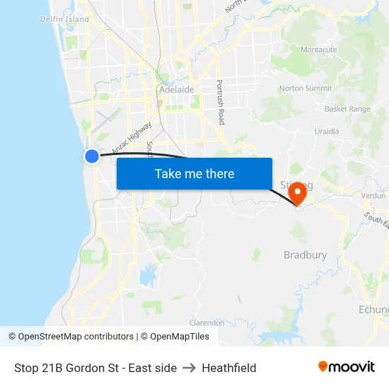 Stop 21B Gordon St - East side to Heathfield map