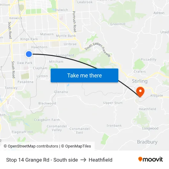 Stop 14 Grange Rd - South side to Heathfield map