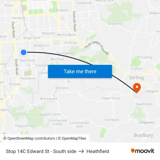 Stop 14C Edward St - South side to Heathfield map