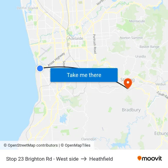 Stop 23 Brighton Rd - West side to Heathfield map