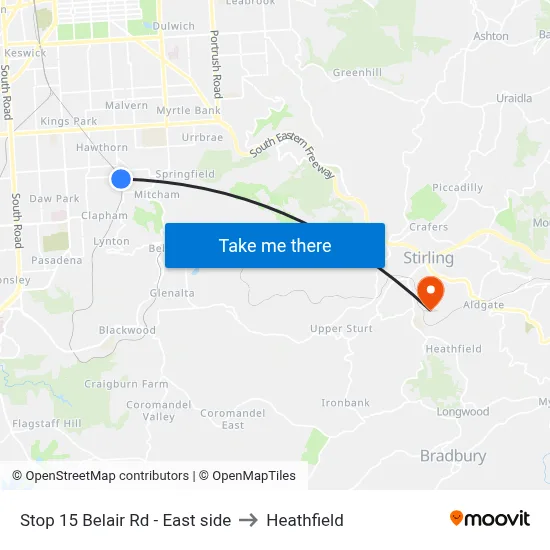 Stop 15 Belair Rd - East side to Heathfield map