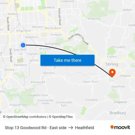 Stop 13 Goodwood Rd - East side to Heathfield map