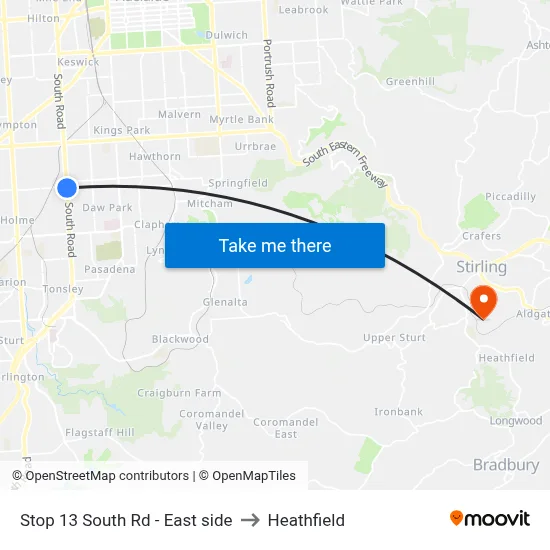 Stop 13 South Rd - East side to Heathfield map