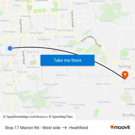 Stop 17 Marion Rd - West side to Heathfield map