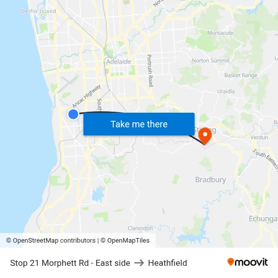 Stop 21 Morphett Rd - East side to Heathfield map