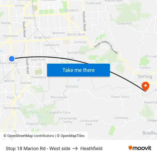 Stop 18 Marion Rd - West side to Heathfield map