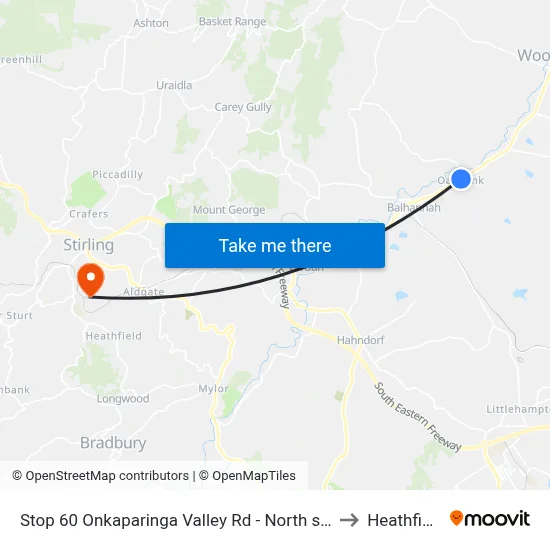 Stop 60 Onkaparinga Valley Rd - North side to Heathfield map