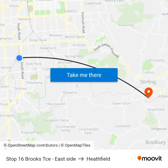 Stop 16 Brooks Tce - East side to Heathfield map