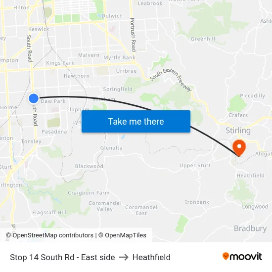 Stop 14 South Rd - East side to Heathfield map
