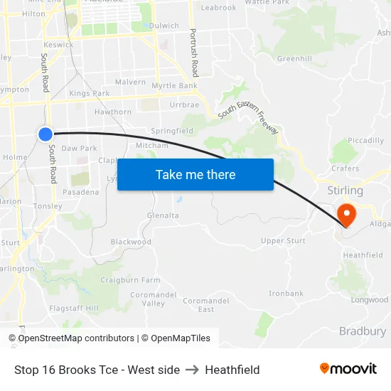 Stop 16 Brooks Tce - West side to Heathfield map