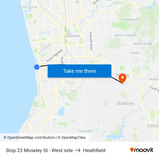 Stop 23 Moseley St - West side to Heathfield map