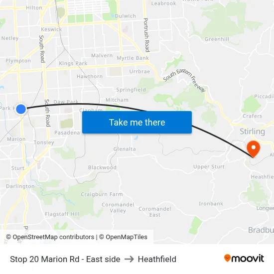 Stop 20 Marion Rd - East side to Heathfield map