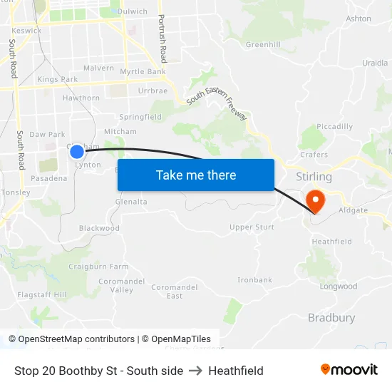 Stop 20 Boothby St - South side to Heathfield map