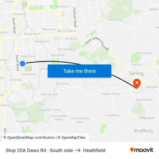 Stop 20A Daws Rd - South side to Heathfield map