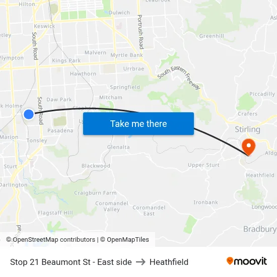 Stop 21 Beaumont St - East side to Heathfield map