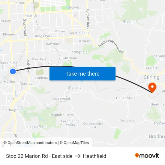 Stop 22 Marion Rd - East side to Heathfield map