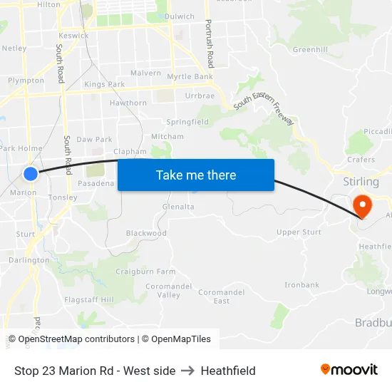 Stop 23 Marion Rd - West side to Heathfield map