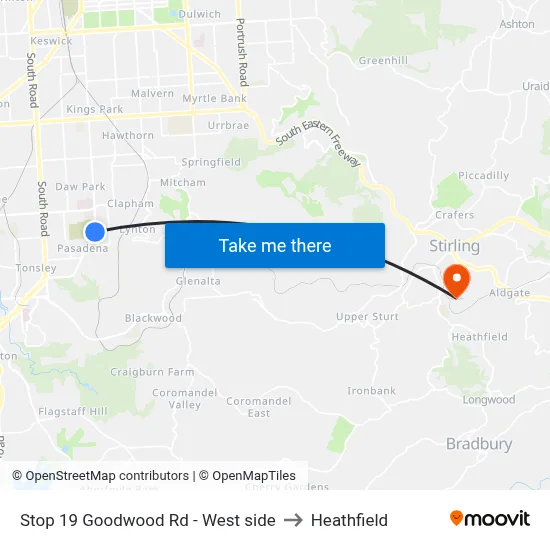 Stop 19 Goodwood Rd - West side to Heathfield map