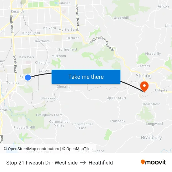 Stop 21 Fiveash Dr - West side to Heathfield map