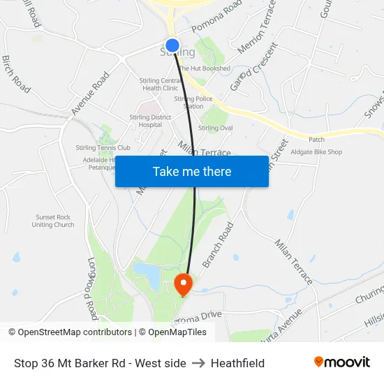 Stop 36 Mt Barker Rd - West side to Heathfield map