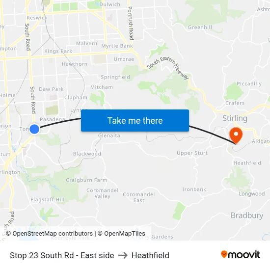 Stop 23 South Rd - East side to Heathfield map