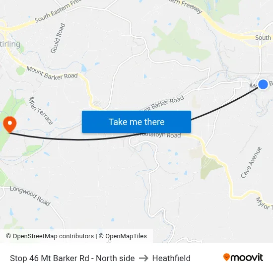 Stop 46 Mt Barker Rd - North side to Heathfield map