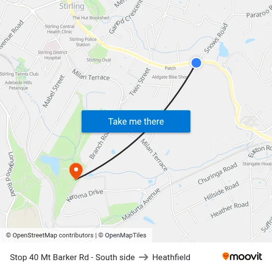 Stop 40 Mt Barker Rd - South side to Heathfield map
