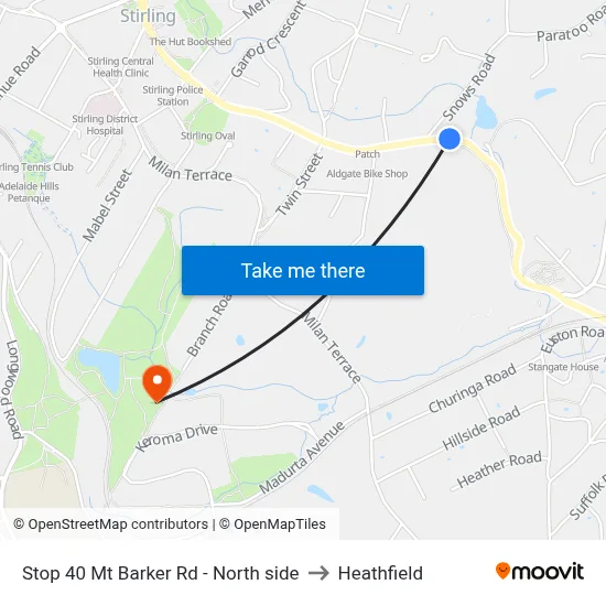 Stop 40 Mt Barker Rd - North side to Heathfield map