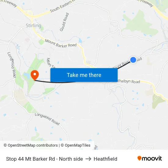 Stop 44 Mt Barker Rd - North side to Heathfield map