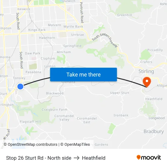 Stop 26 Sturt Rd - North side to Heathfield map