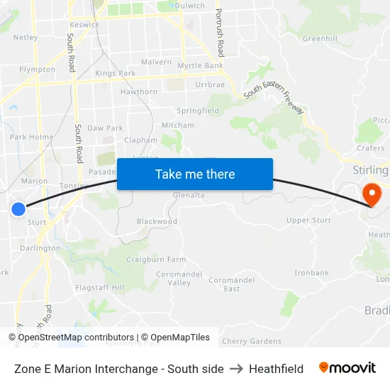 Zone E Marion Interchange - South side to Heathfield map