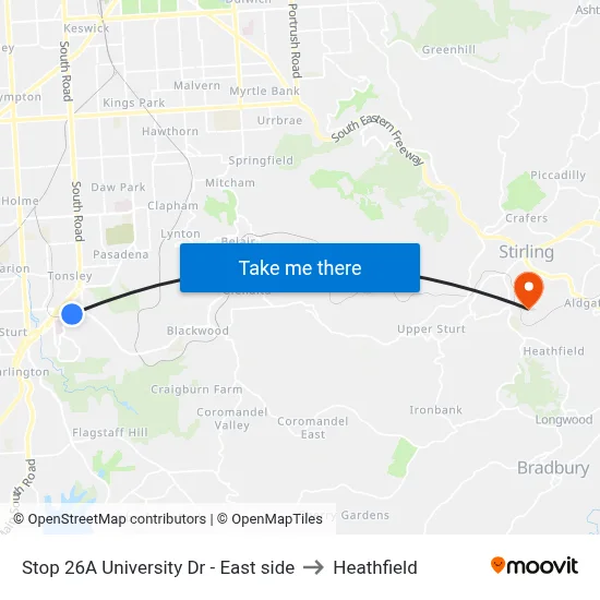Stop 26A University Dr - East side to Heathfield map