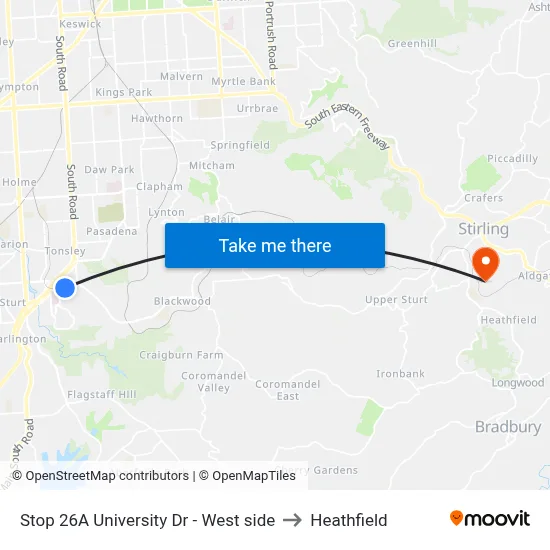 Stop 26A University Dr - West side to Heathfield map