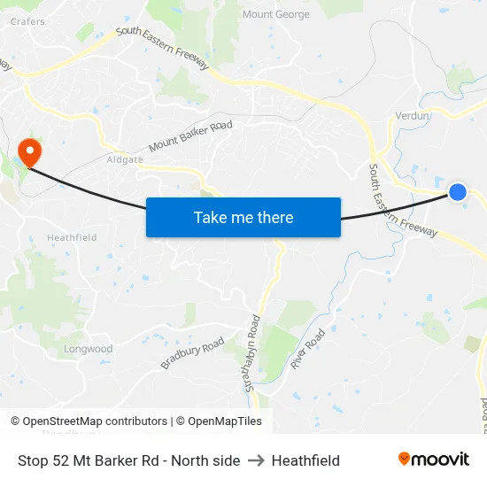 Stop 52 Mt Barker Rd - North side to Heathfield map