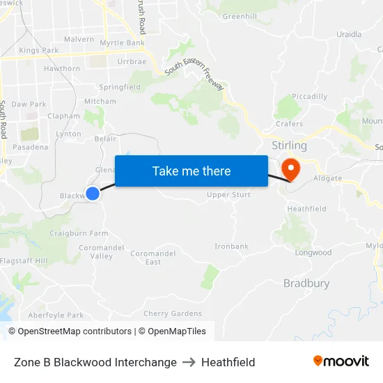 Zone B Blackwood Interchange to Heathfield map